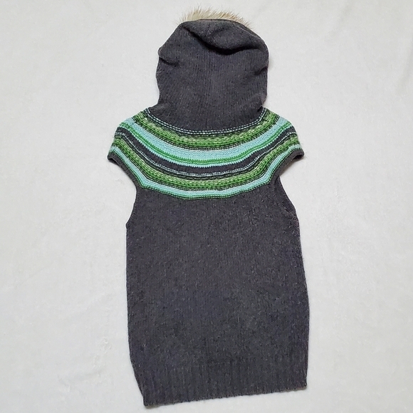 VINTAGE 90s Old Navy Lambswool Blend Knit Fur Trim Hood Cap Sleeve Sweater Vest - Picture 8 of 12